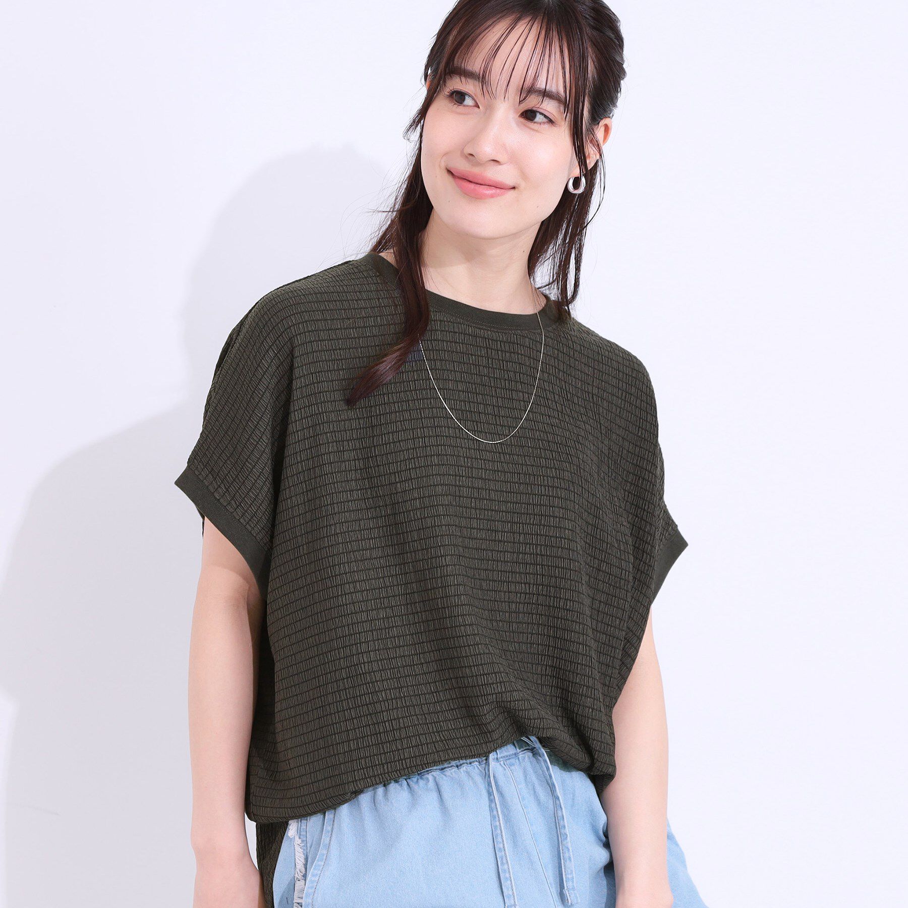 SHOO･LA･RUE「【洗える】ぽこぽこフレンチスリーブTシャツ」|Tシャツ・カットソー|チャコールグレー(3