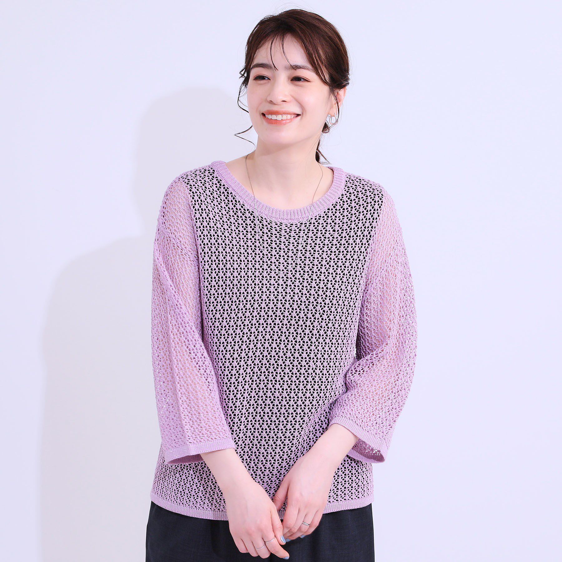 SHOO･LA･RUE「【S-LL/2WAY】ラメが華やか 透かしニットカーディガン」|カーディガン|