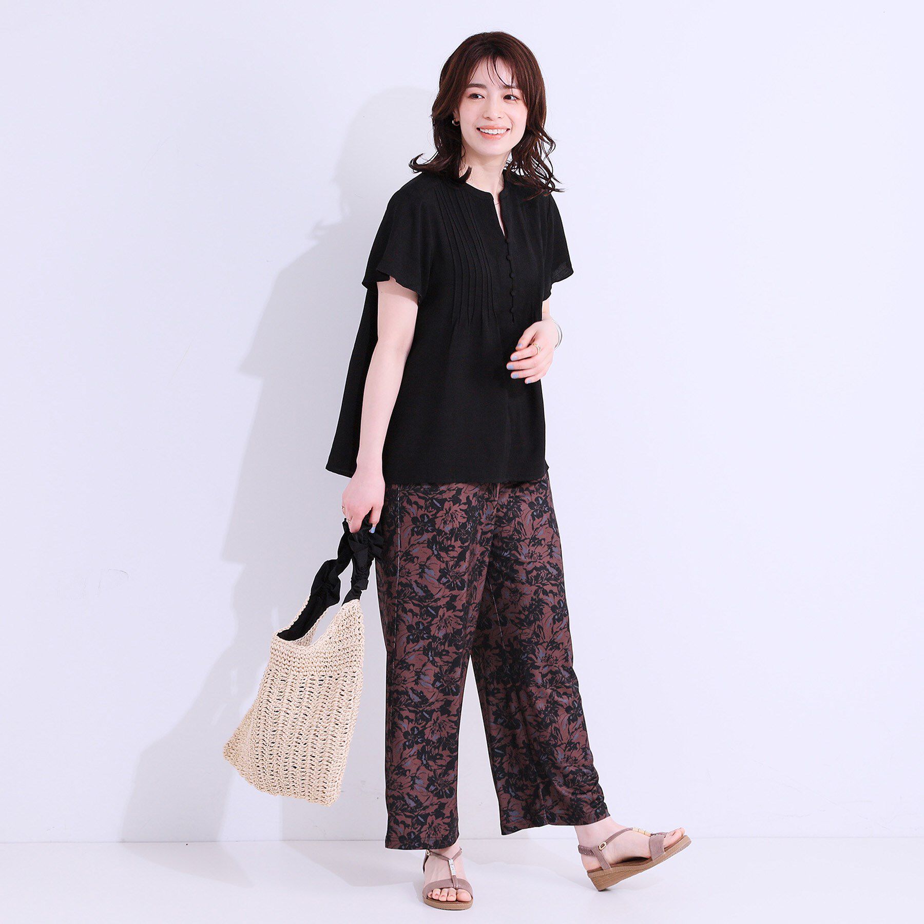 SHOO･LA･RUE「【洗える/S-LL】ふわりシルエットが涼しげ フロントボタンブラウス」|シャツ・ブラウス|