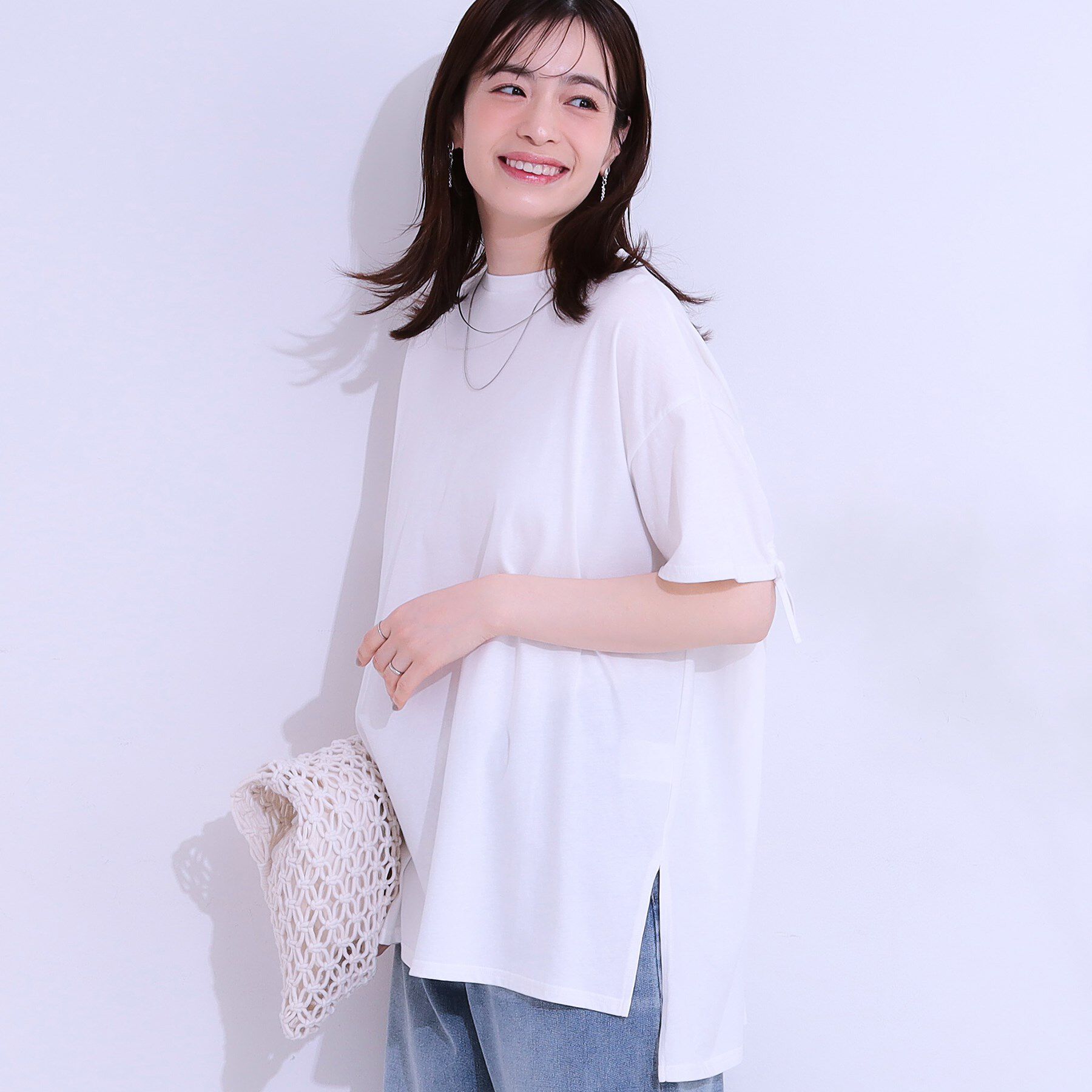 SHOO･LA･RUE「ヒップが隠せる バックシャーリング チュニックTシャツ」|チュニック|ホワイト(001)
