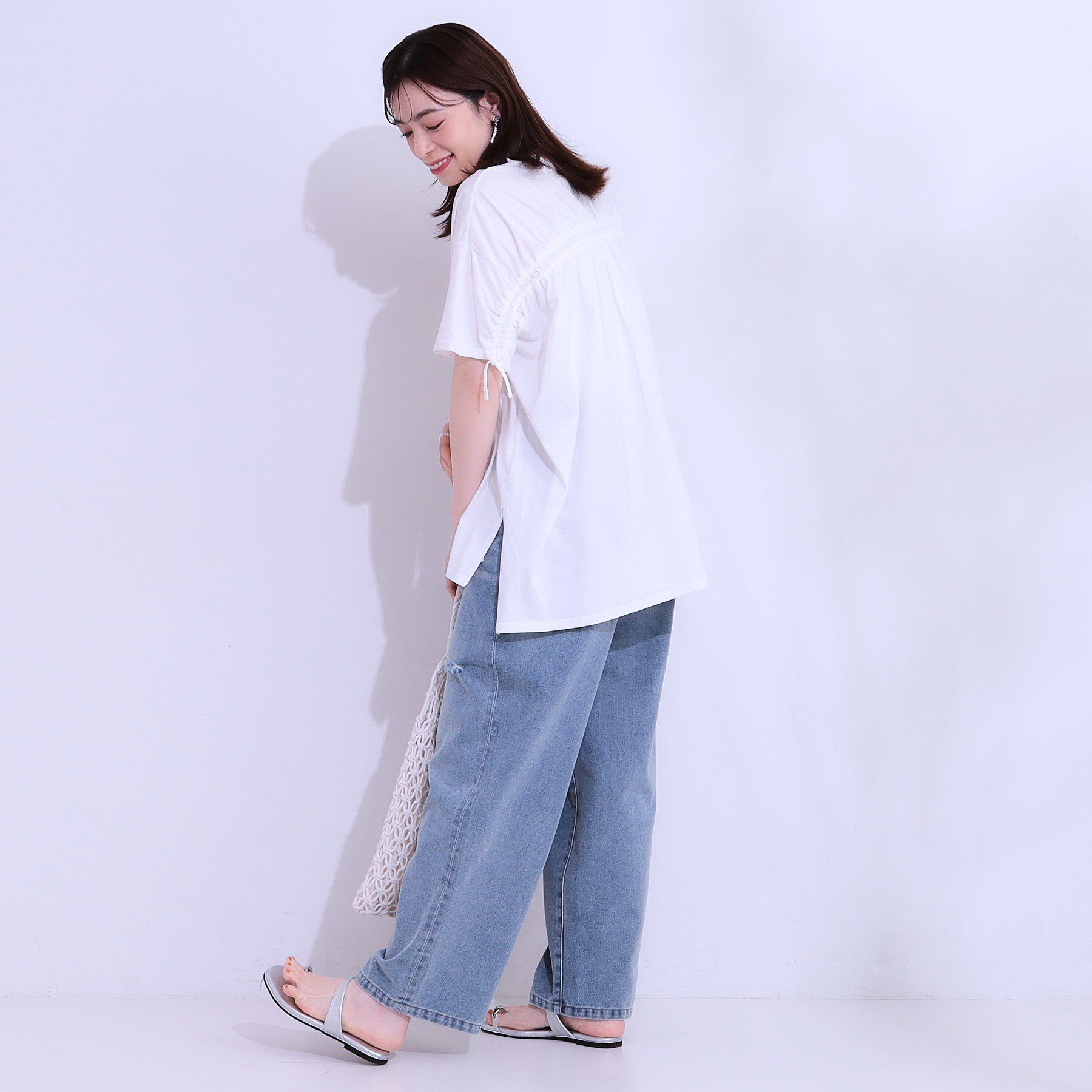 SHOO･LA･RUE「ヒップが隠せる バックシャーリング チュニックTシャツ」|チュニック|