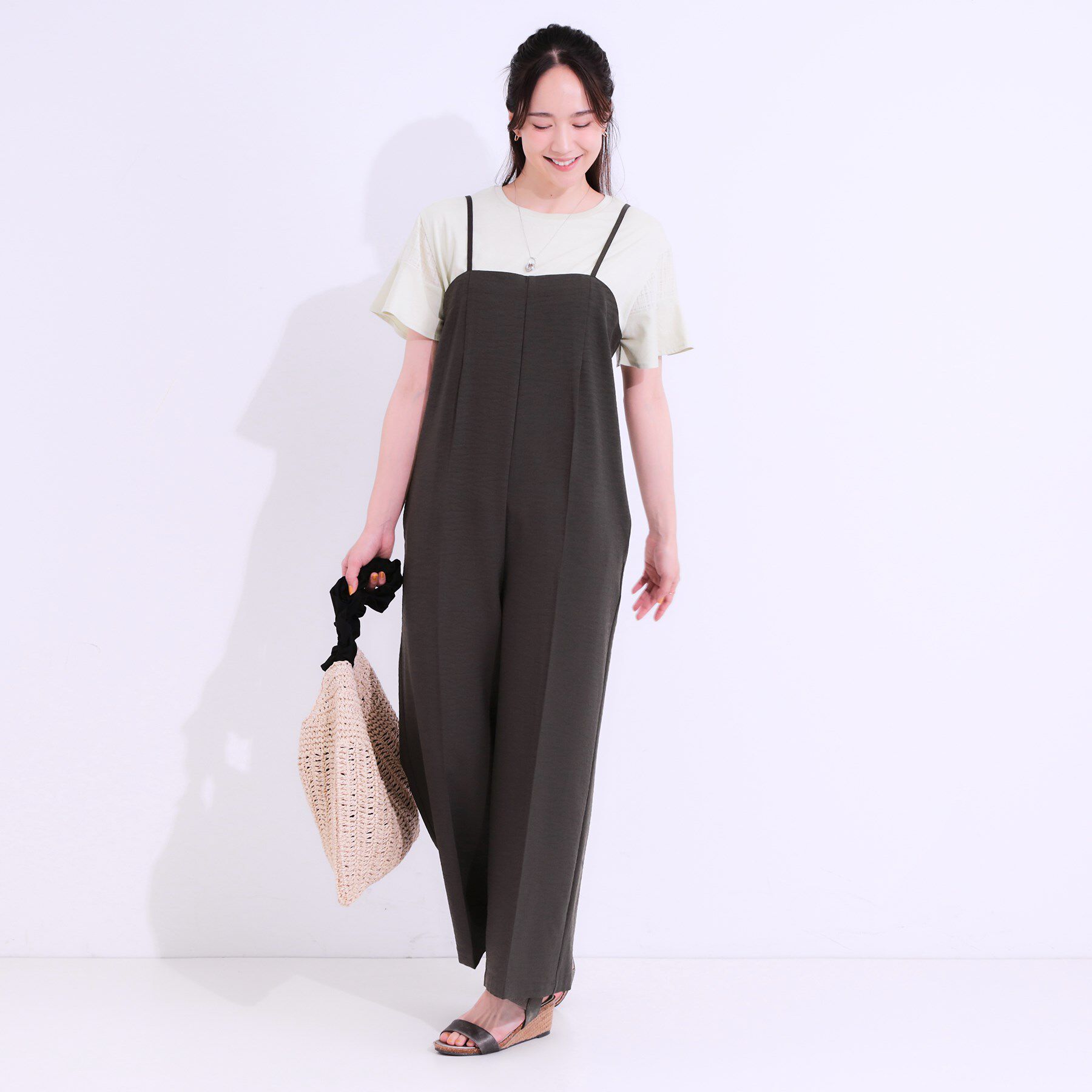 SHOO･LA･RUE「【S-LL】Iラインですっきり見え 大人見えサロペット」|オールインワン|