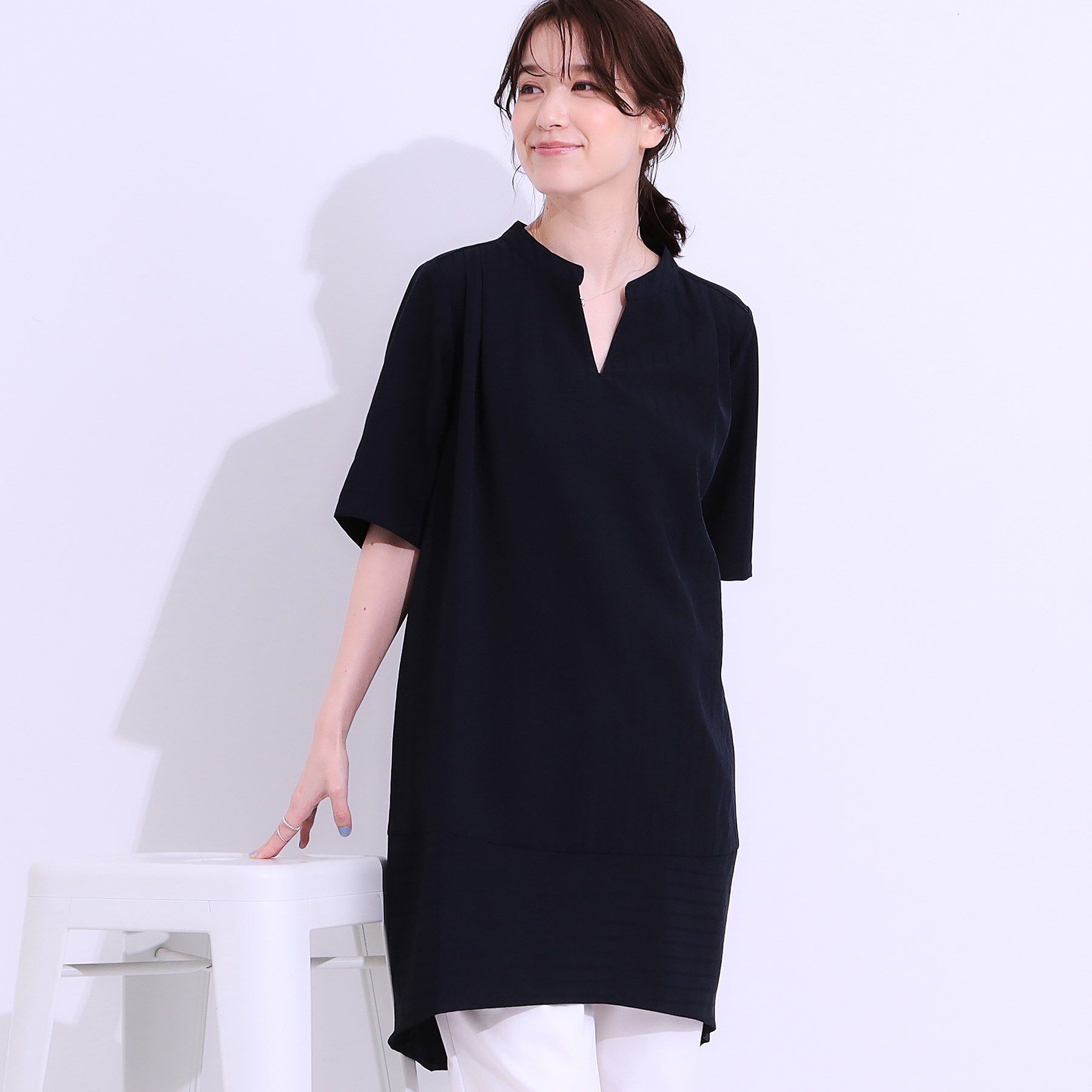 SHOO･LA･RUE「【洗える】楽に体型カバー叶う チュニックワンピース」|チュニック|ネイビー(394)