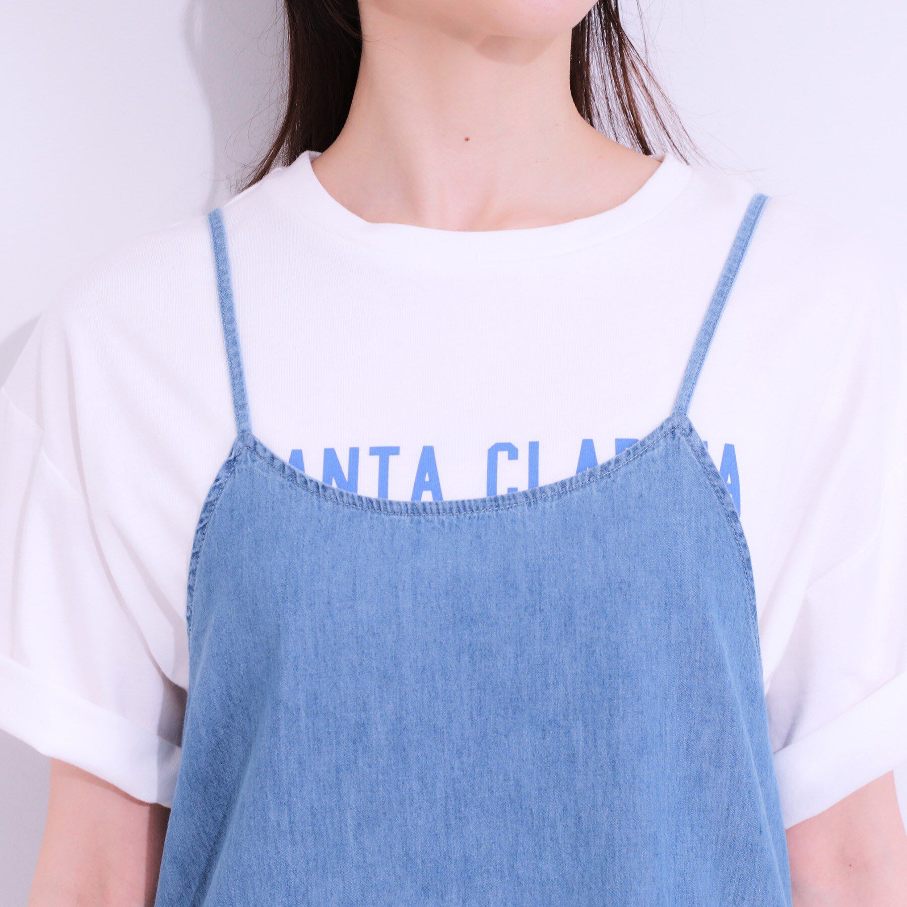 SHOO･LA･RUE「【S-LL】女性らしさ漂う ライトデニム Aラインキャミワンピース」|ワンピース|