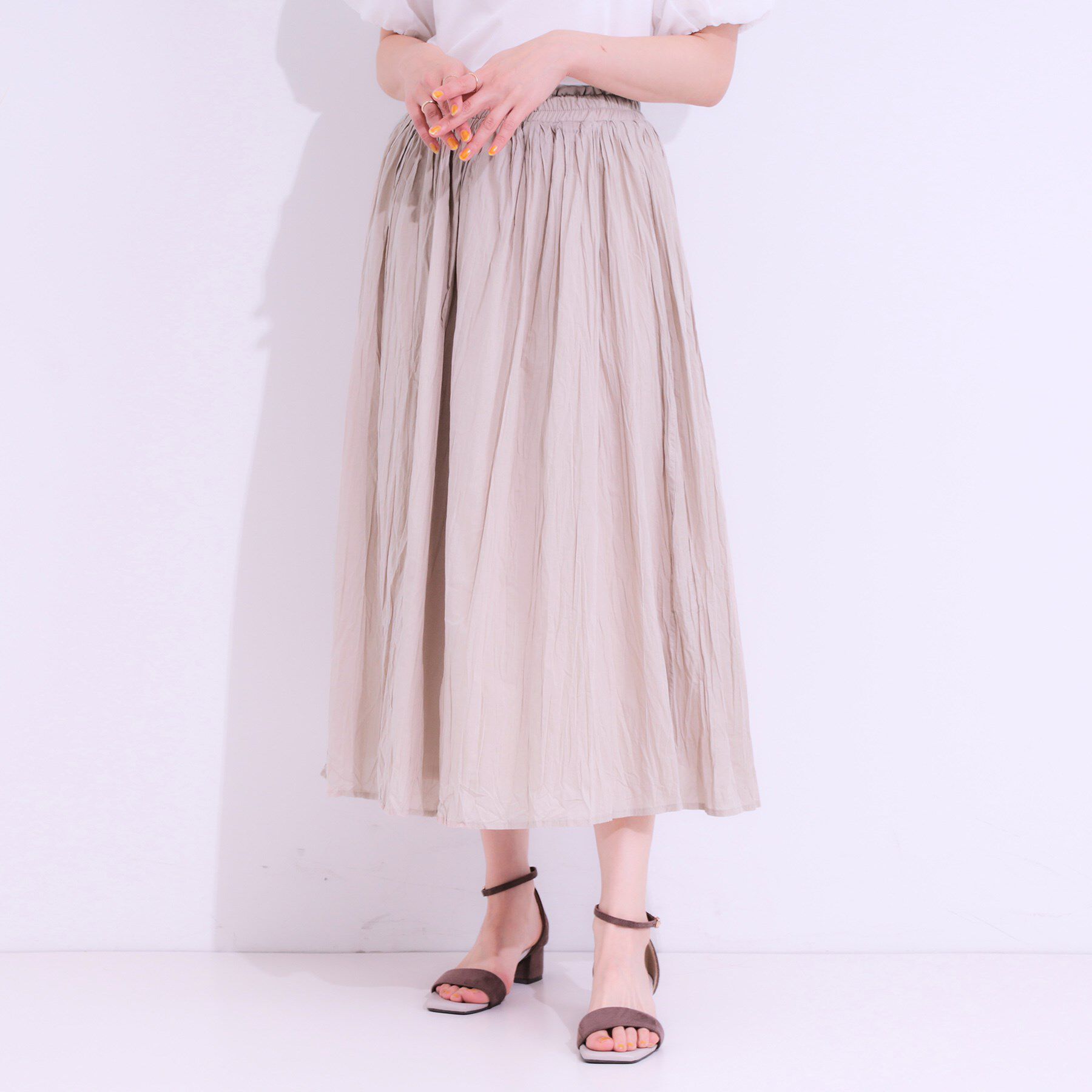 SHOO･LA･RUE「ナチュラルなシワ加工が大人見え エアリーロングスカート」|スカート|