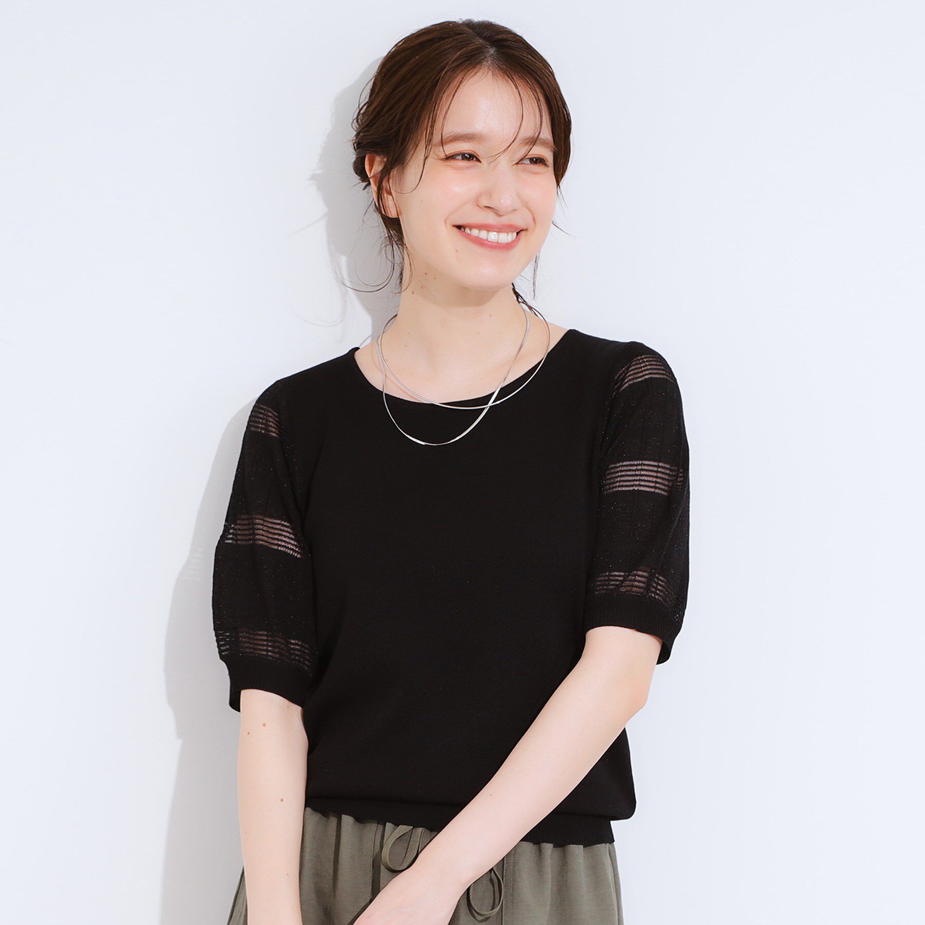 SHOO･LA･RUE「【S-LL】大人上品な お袖シアー切り替えニット」|ニット・セーター|