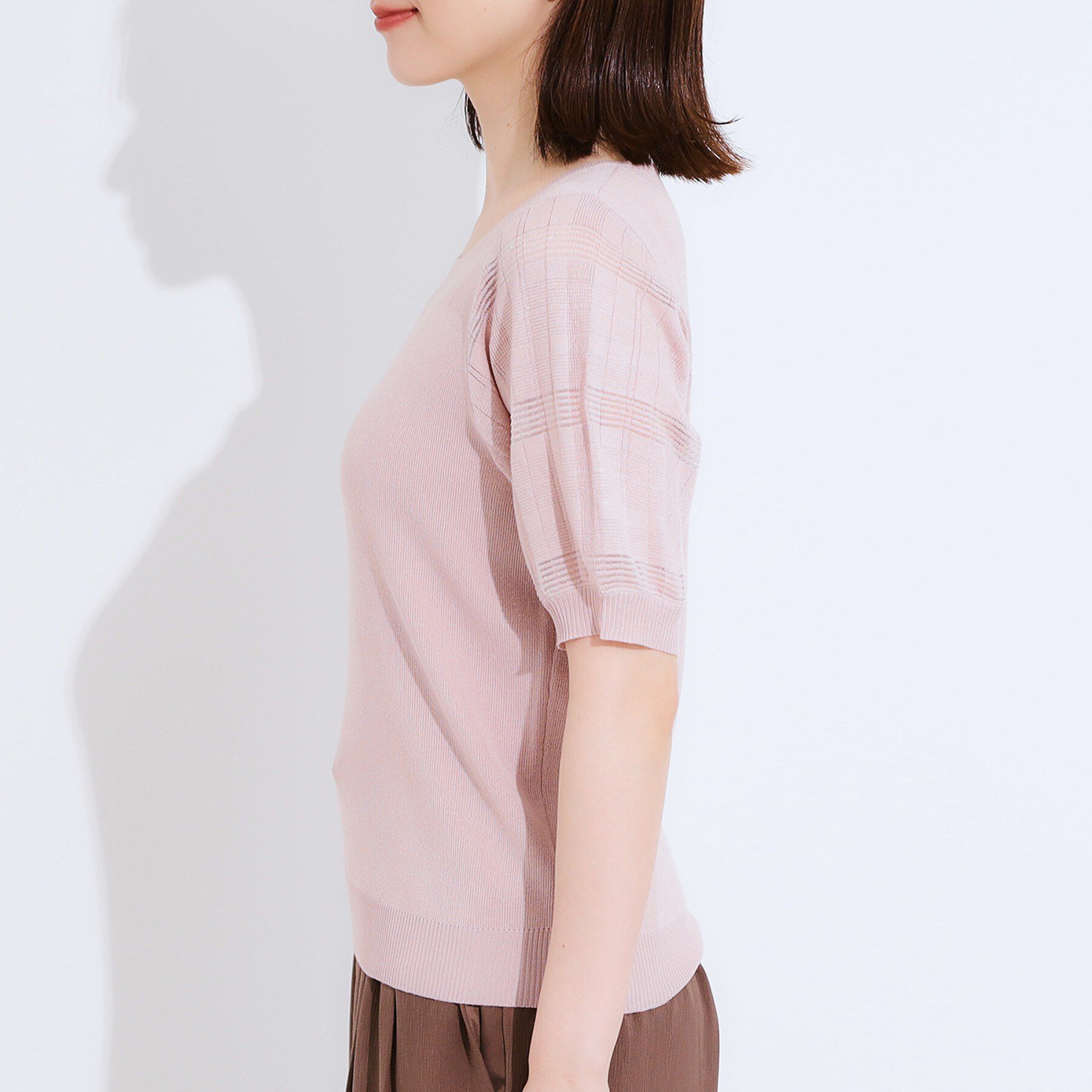 SHOO･LA･RUE「【S-LL】大人上品な お袖シアー切り替えニット」|ニット・セーター|