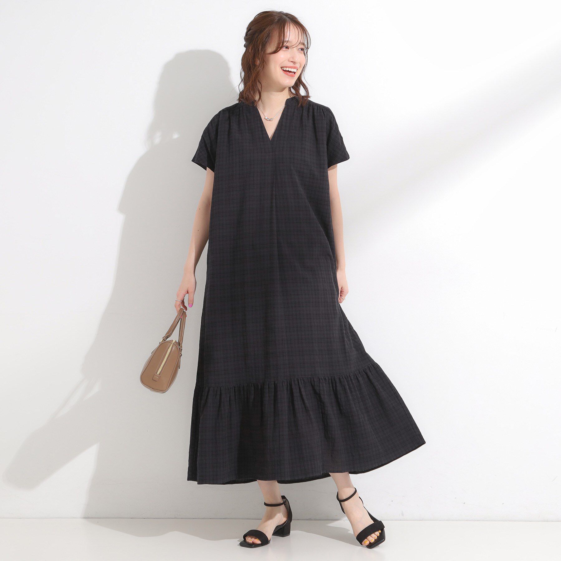 SHOO･LA･RUE「【S-LL】大人のチェック柄 ティアードワンピース」|ワンピース|