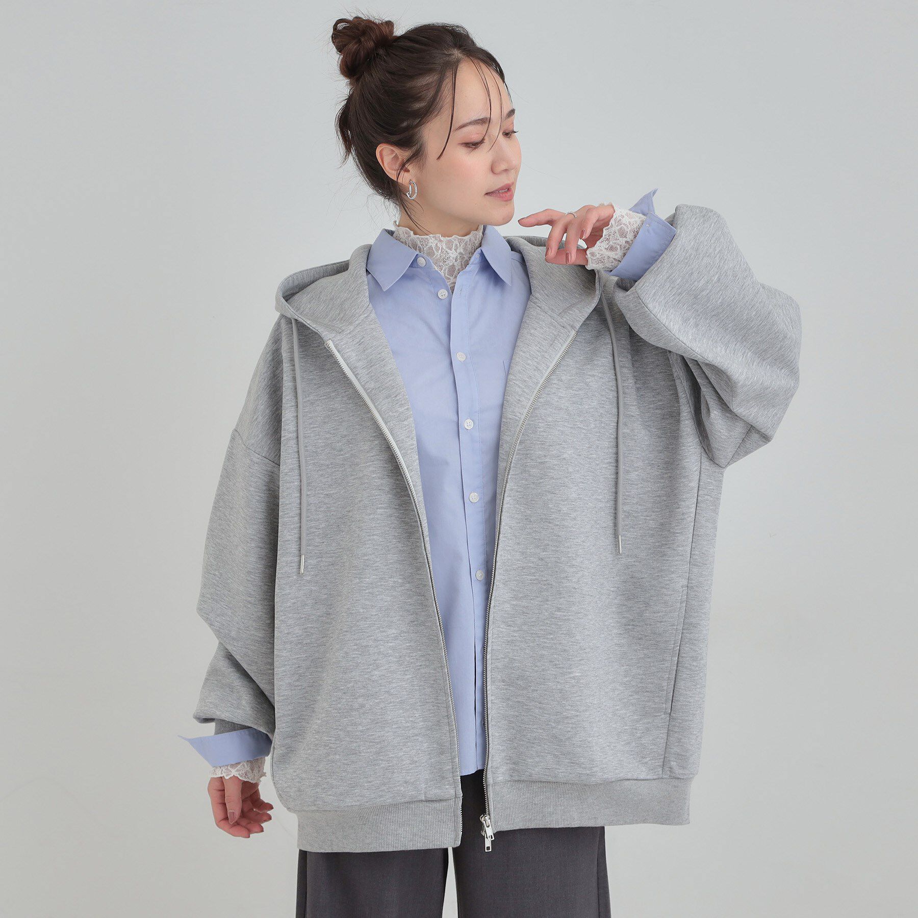 SHOO･LA･RUE「【セットアップ可/なめらかタッチ】ダブルジップでこなれ見え オーバーサイズゆるパーカ」|パーカー|