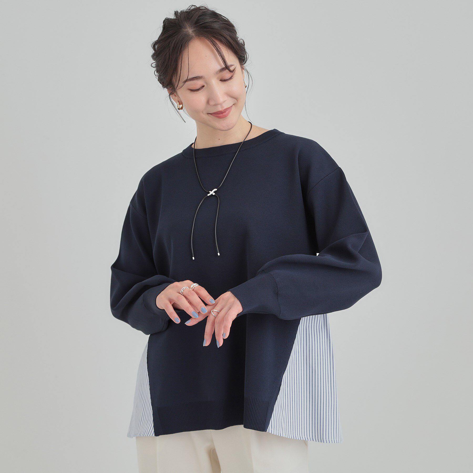 SHOO･LA･RUE「【洗濯機可/S-LL/体型カバー】横姿もきれい見え スポンディッシュ Aライントップス」|ニット・セーター|