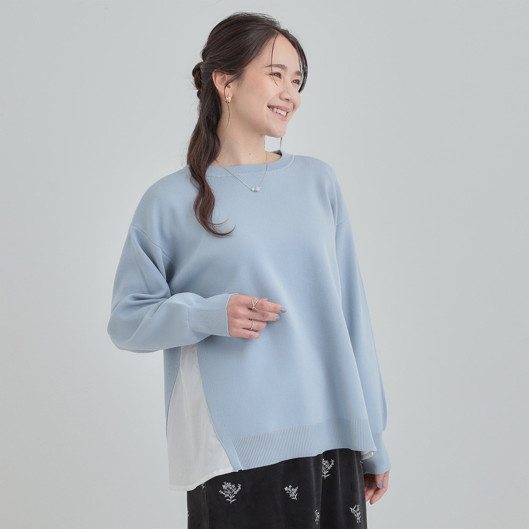 SHOO･LA･RUE「【洗濯機可/S-LL/体型カバー】横姿もきれい見え スポンディッシュ Aライントップス」|ニット・セーター|