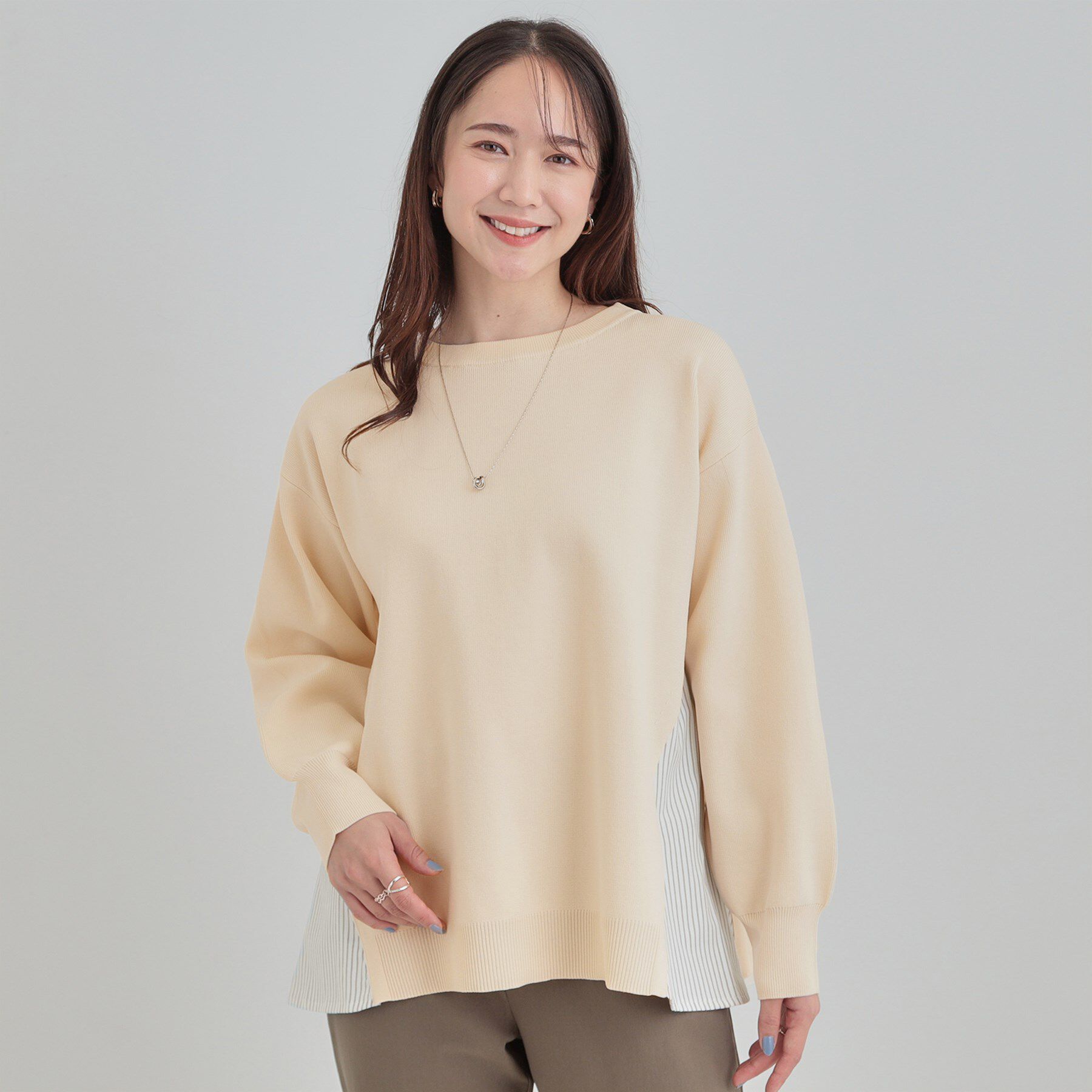 SHOO･LA･RUE「【洗濯機可/S-LL/体型カバー】横姿もきれい見え スポンディッシュ Aライントップス」|ニット・セーター|