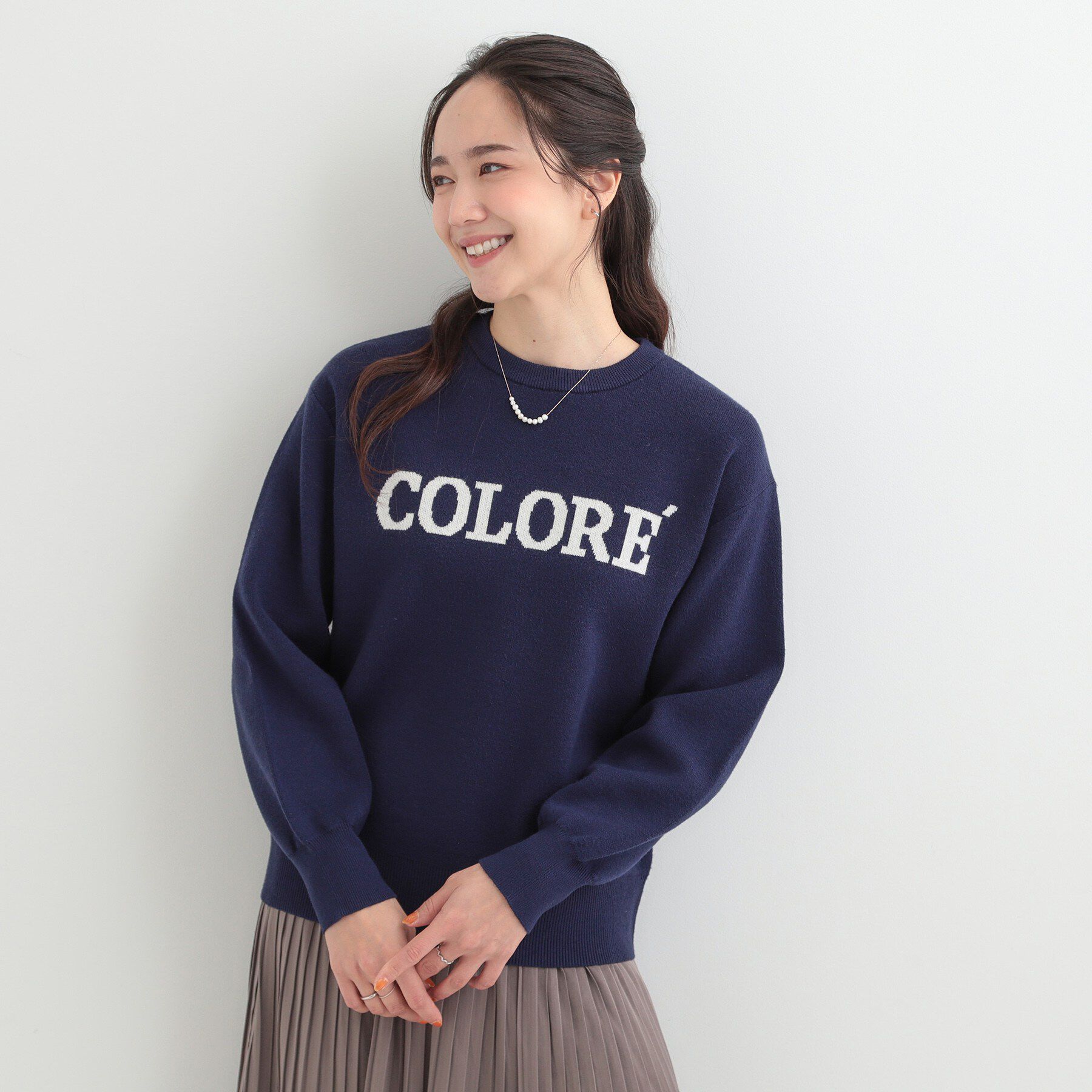 SHOO･LA･RUE「【洗濯機可/S-LL】もちもちタッチ スウェットライクロゴニット」|ニット・セーター|