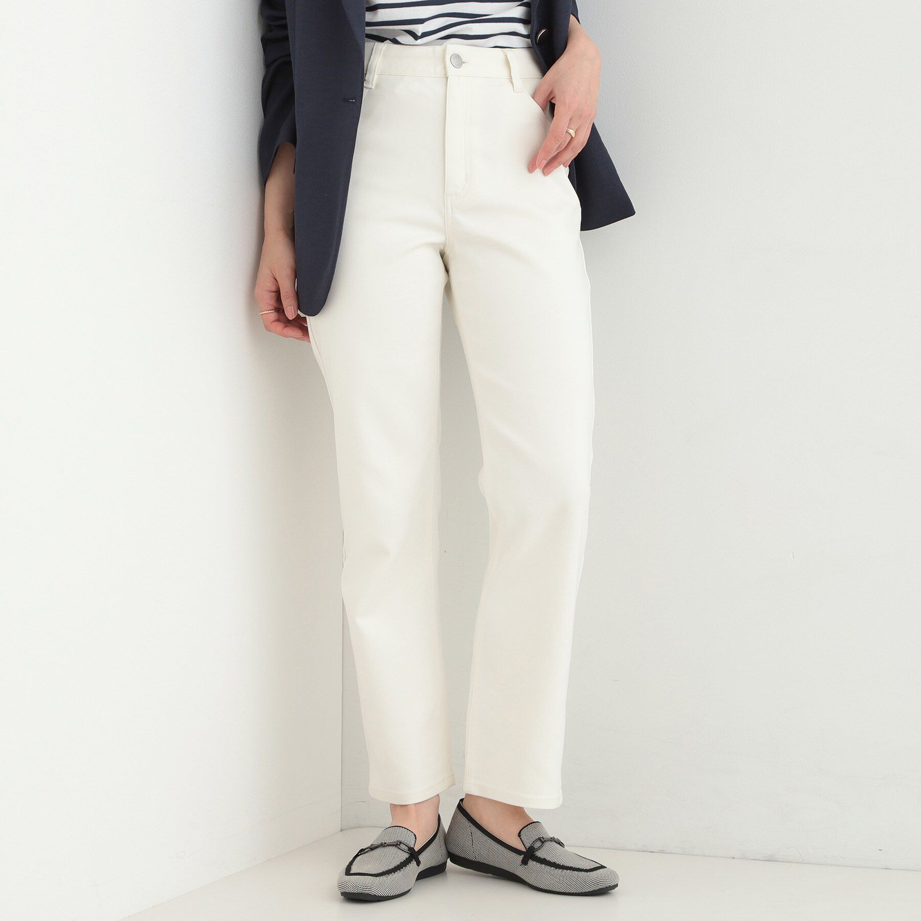 SHOO･LA･RUE「【洗濯機可/SS-LL/ストレッチ】すらっときれい見え 大人のストレッチストレートパンツ」|その他|オフホワイト(003