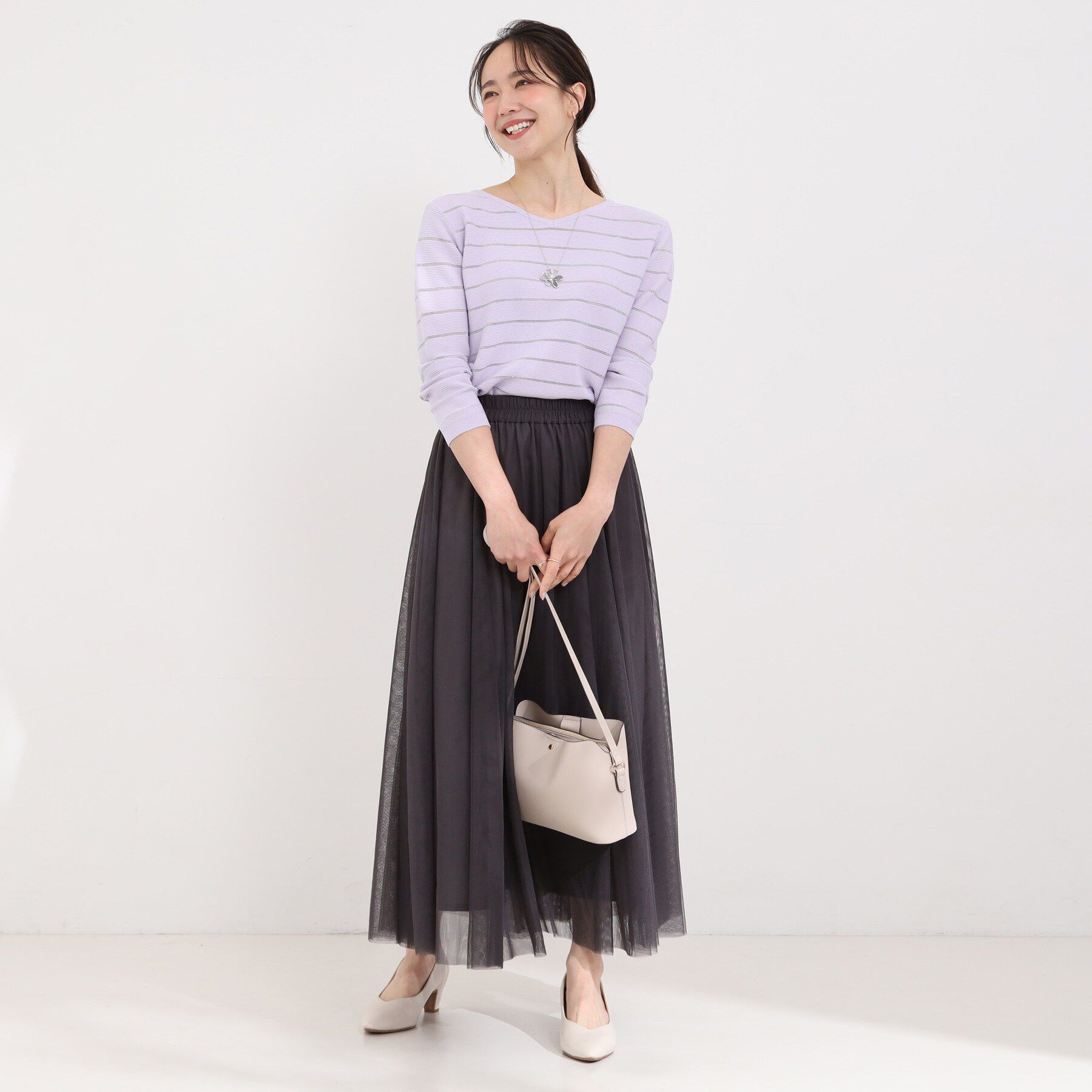 SHOO･LA･RUE「【高レビュー/洗濯機可/S-LL】さらっと着られる 8分袖Ⅴネックニット」|ニット・セーター|