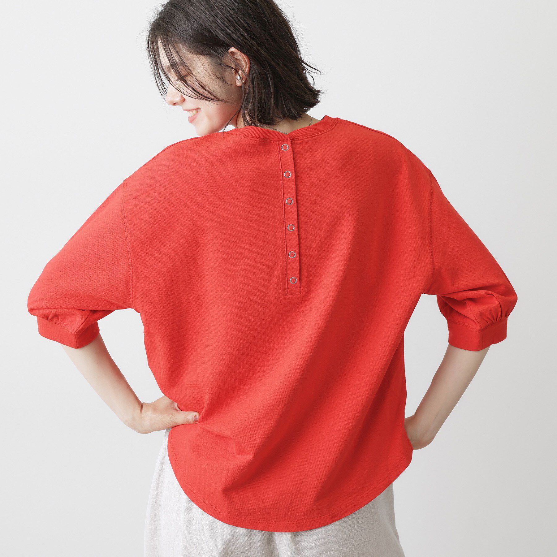 Dessin「【新色追加／360度可愛い】バックヘンリーカットソー5分袖」|Tシャツ・カットソー|