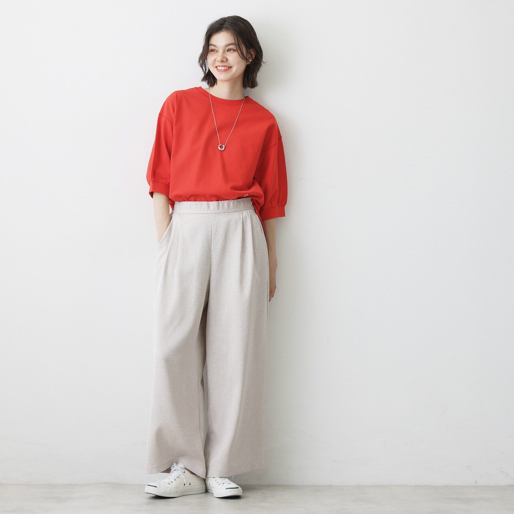 Dessin「【新色追加／360度可愛い】バックヘンリーカットソー5分袖」|Tシャツ・カットソー|