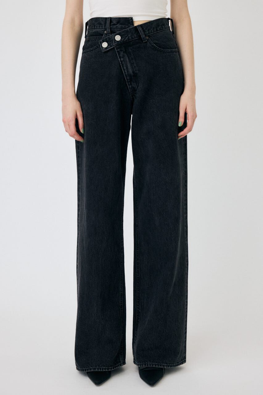 MOUSSY「CROSS WAIST WIDE ストレート」|デニム|BLK