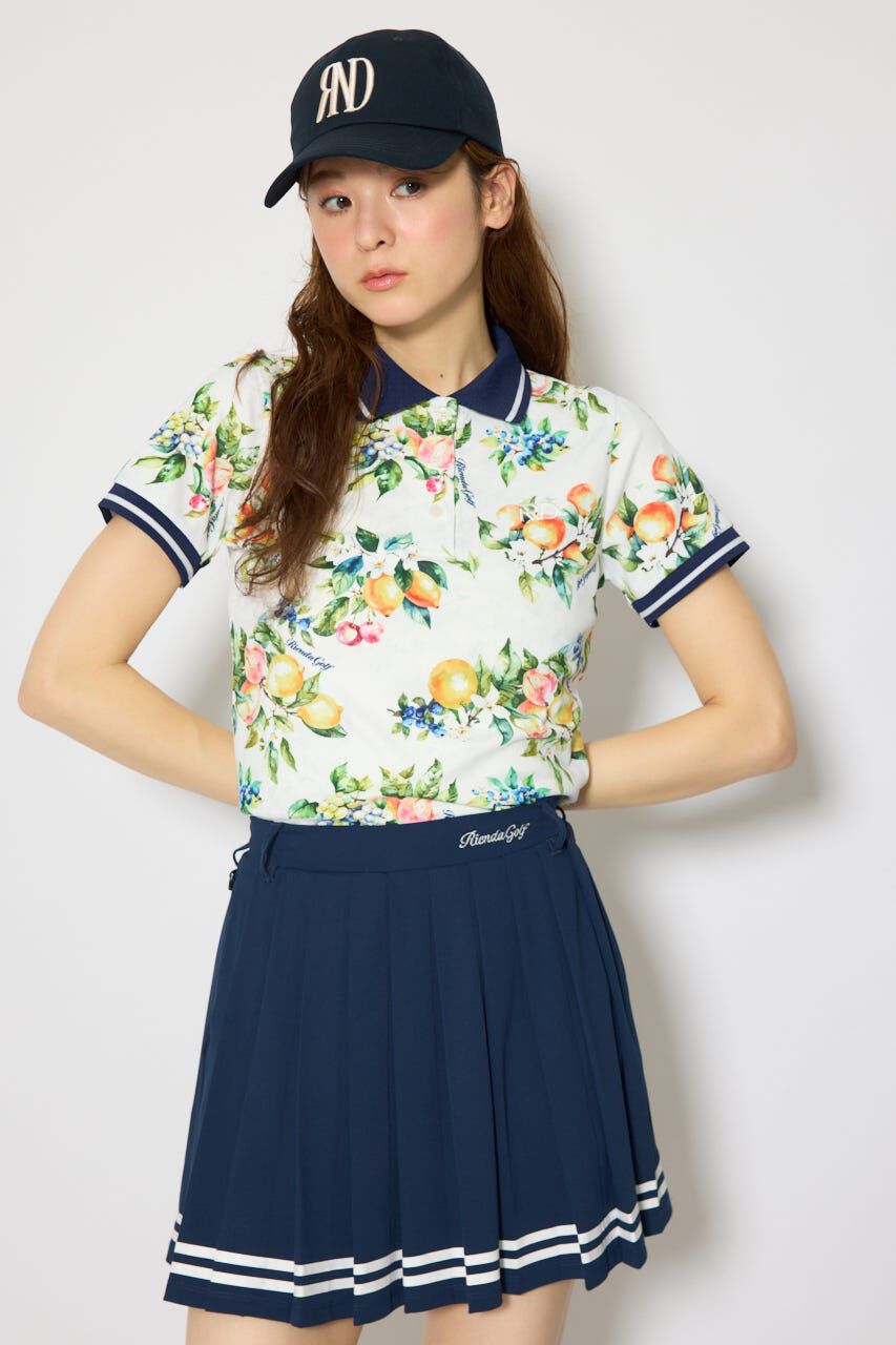 rienda「ラインコンパクトポロトップス」|Tシャツ・カットソー|柄WHT5