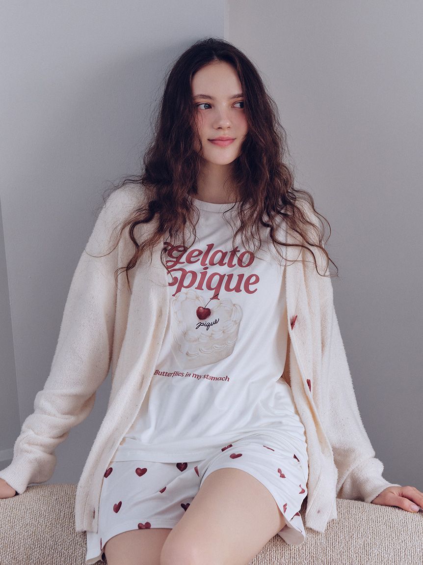 gelato pique「【ONLINE限定】【接触冷感】ケーキワンポイントTシャツ&ハート柄ショートパンツセット」|ルームウェア|