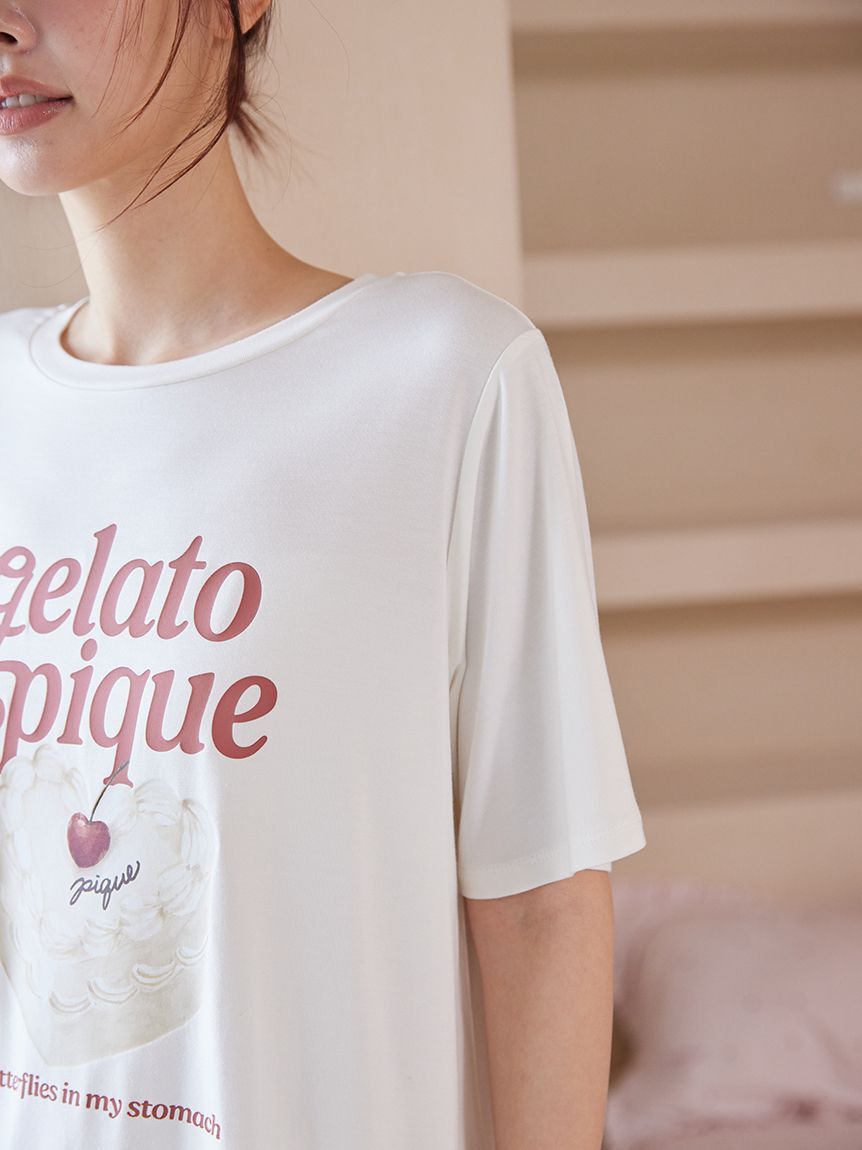 gelato pique「【ONLINE限定】【接触冷感】ケーキワンポイントTシャツ&ハート柄ロングパンツセット」|ルームウェア|