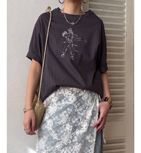 Lbc with Life「GirlプリントビッグTシャツ」|Tシャツ・カットソー|チャコール