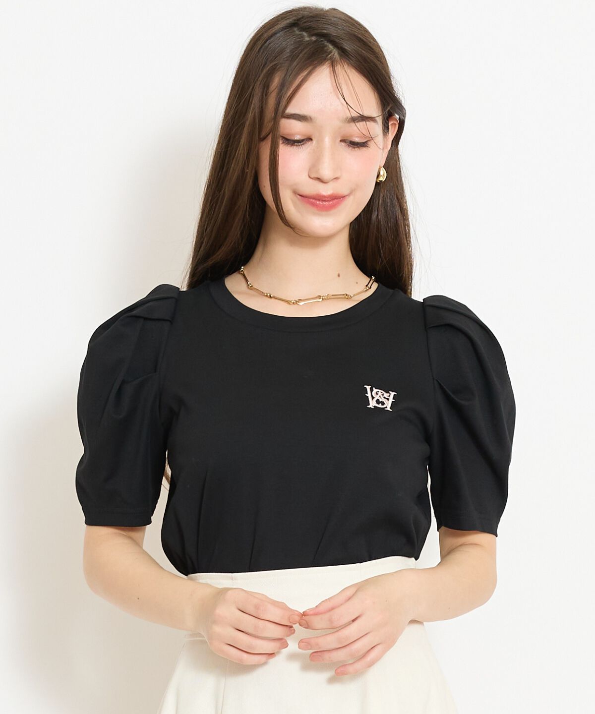 WILLSELECTION「ロゴ刺繍タックスリーブTシャツ」|Tシャツ・カットソー|ブラック