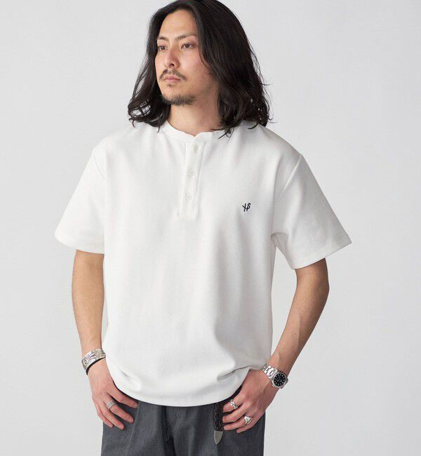 SHIPS「【WEB限定】SHIPS: ワンポイント ロゴ バーズアイ ヘンリーネック Tシャツ 24SS」|Tシャツ・カットソー|