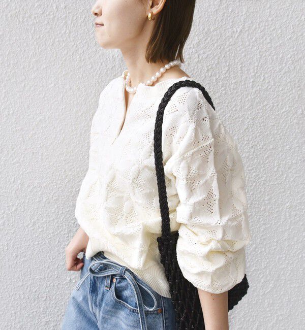 SHIPS for women「【WEB限定】〈洗濯機可能〉2WAY フラワー ジャカード ハーフ ジップ プルオーバー」|ニット・セーター|