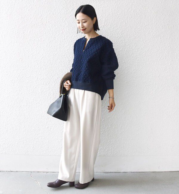 SHIPS for women「【WEB限定】〈手洗い可能〉キルティング ジャカード キーネック プルオーバー」|Tシャツ・カットソー|