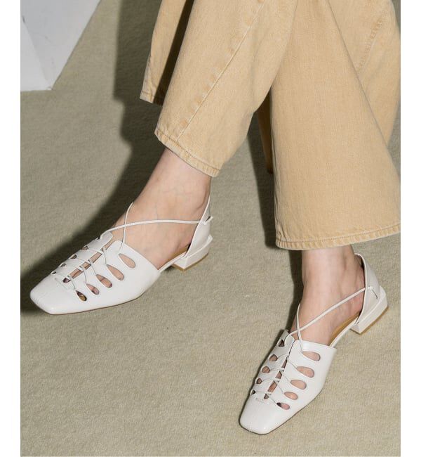 GRISE「GRISEレザースクエアカットワークレースアップフラット」|その他|ナチュラル