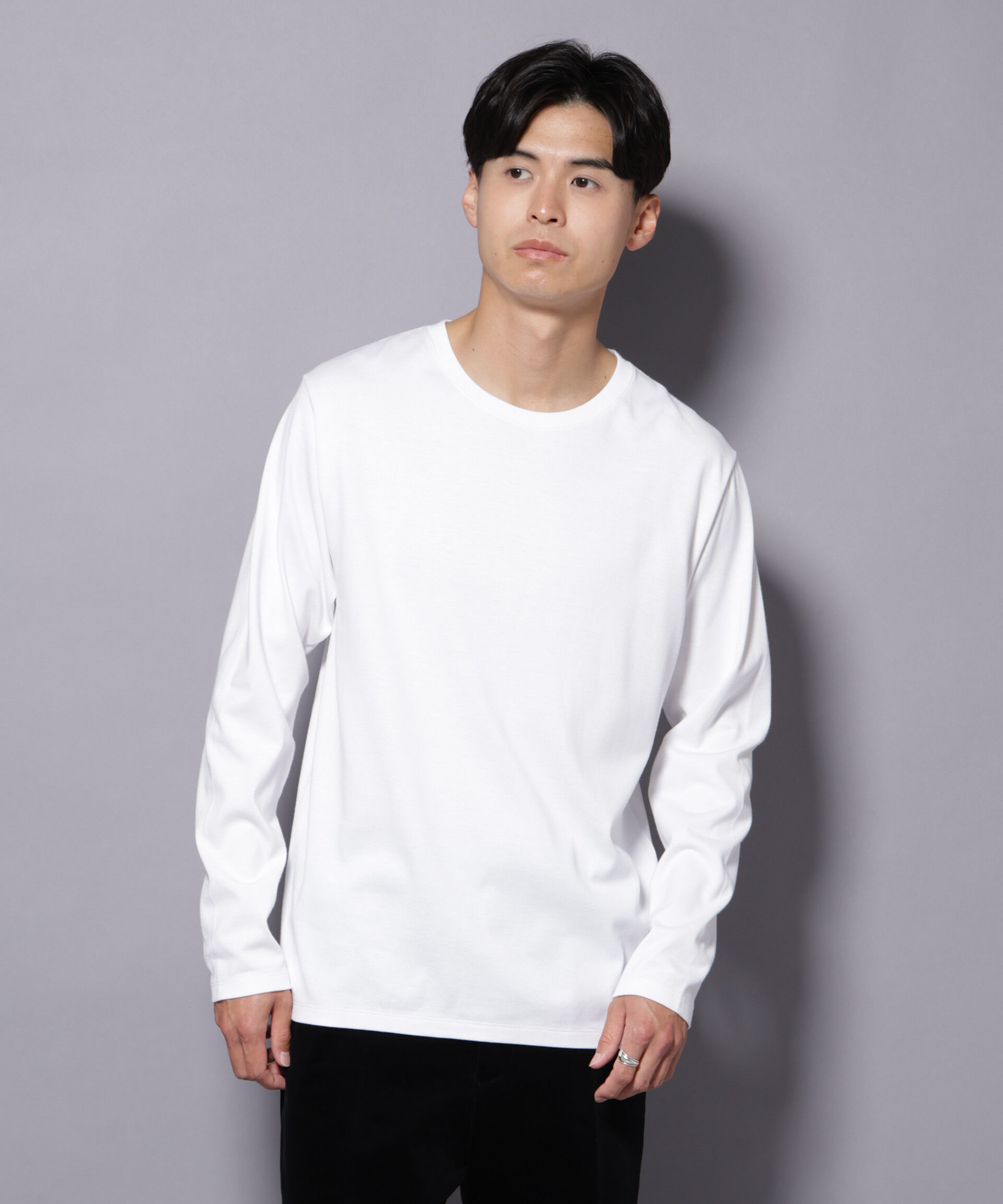 nano･universe「Anti Soaked(R)汗染み防止 クルーネックTシャツ 長袖」|Tシャツ・カットソー|ホワイト