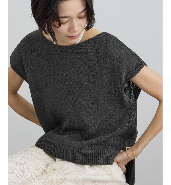 SALON adam et rope'「ペーパーヤーンフレンチスリーブプルオーバー［手洗い可/和紙素材］」|Tシャツ・カットソー|チャコール(06)