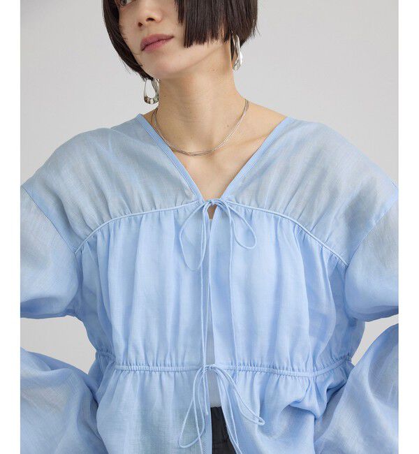 SALON adam et rope'「【WEB限定】シアーラミーカルゼギャザーブラウス / イージーケア」|シャツ・ブラウス|サックス(48)