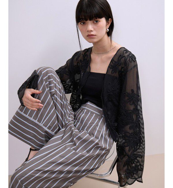 ADAM ET ROPE'「【WEB限定】メッシュエンブロイダリーカーディガン」|カーディガン|