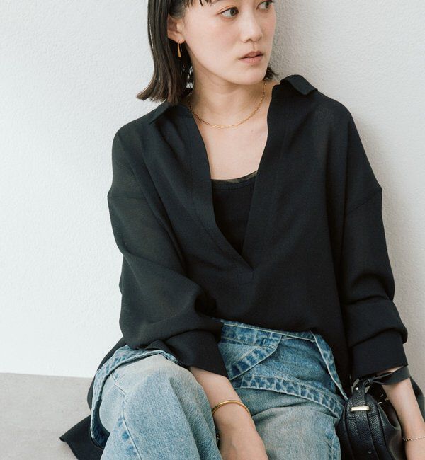  「【涼し気な抜け感】メッシュスキッパーシャツ」|シャツ・ブラウス|ブラック