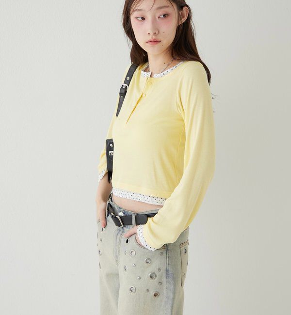  「【WEB限定カラーあり/ドット柄】レイヤードヘンリートップス」|Tシャツ・カットソー|