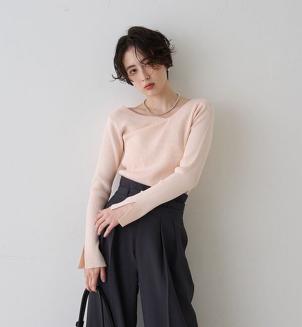 Rouge vif「【一部店舗限定】ドレープスリットスリーブリブニット」|ニット・セーター|