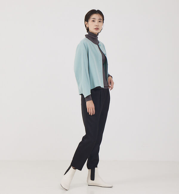 qualite「《セットアップ対応》ダブルクロスクロプドシャツジャケット【セージグリーン】」|ノーカラージャケット|
