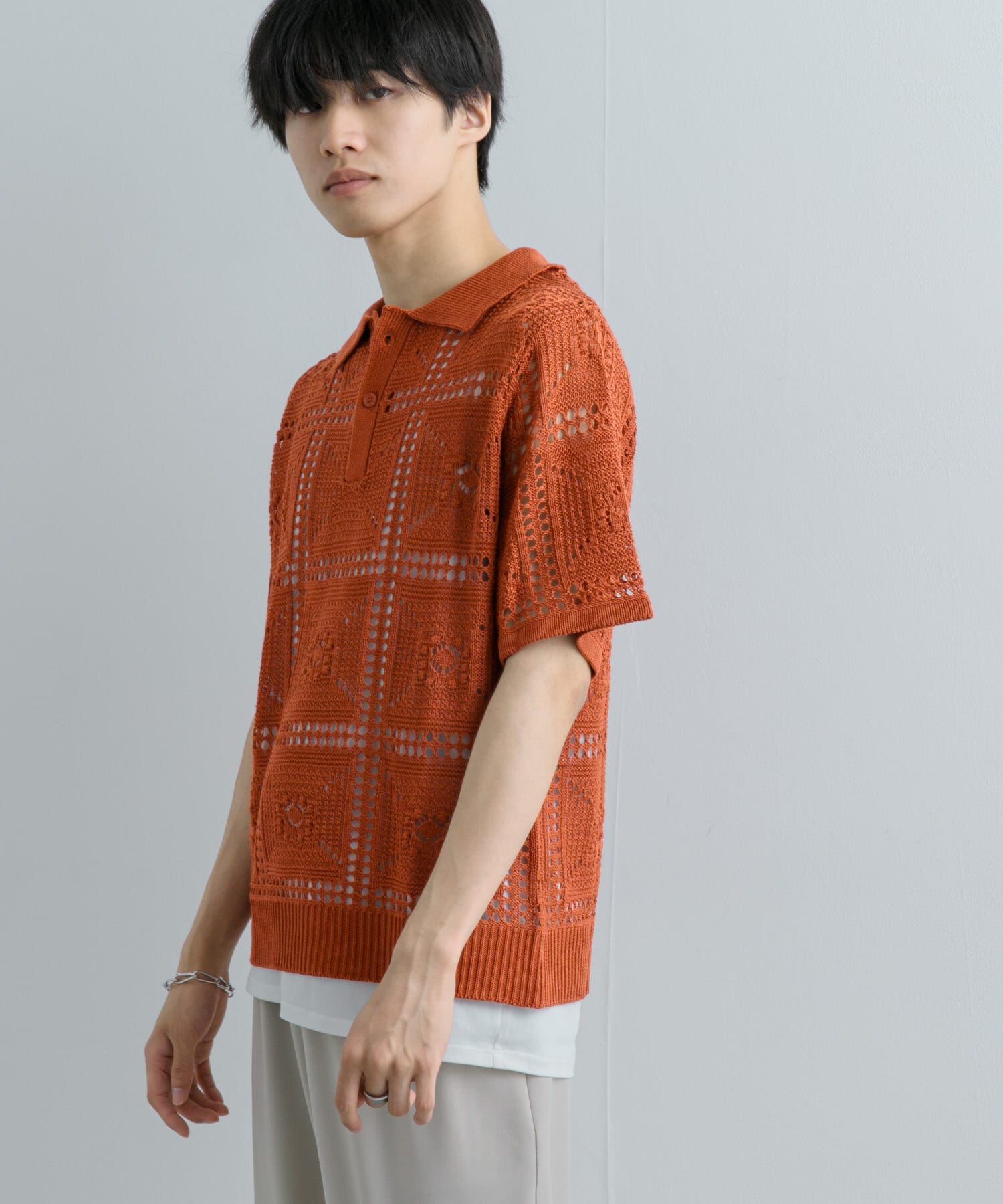 SENSE OF PLACE by URBAN RESEARCH「クロシェライクニットポロシャツ(5分袖)」|ニット・セーター|