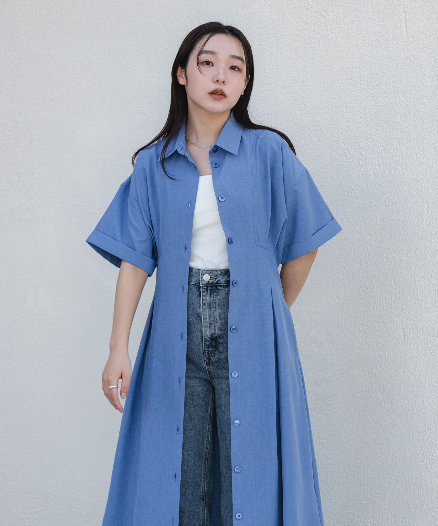 SENSE OF PLACE by URBAN RESEARCH「『UR TECH DRYLUXE』リネンライクワンピース」|ワンピース|ライトブルー