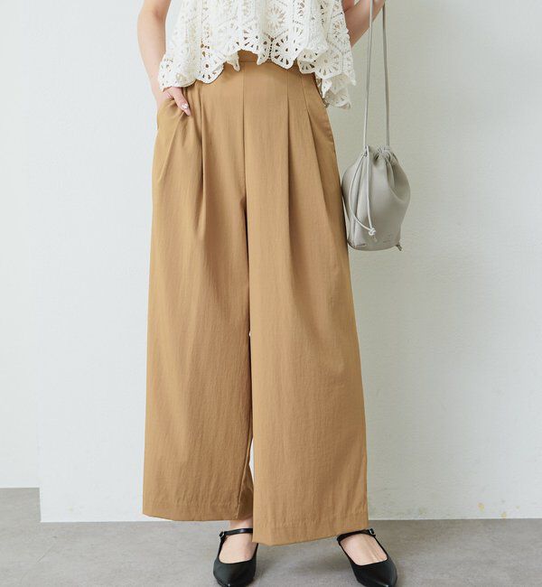  「レーヨンナイロンストレッチタックワイドパンツ」|その他|キャメル