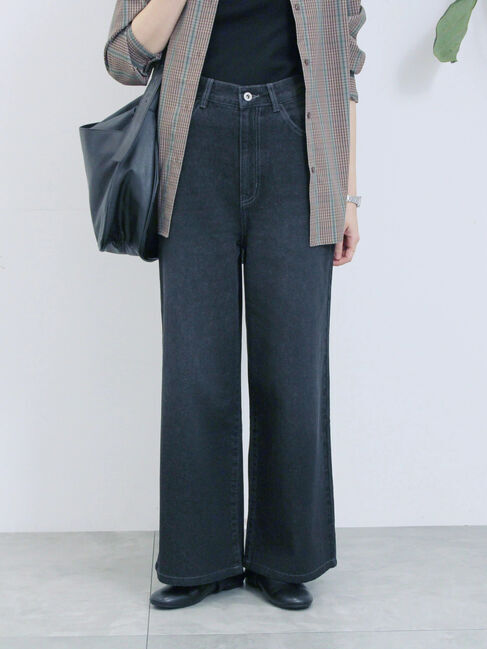 Samansa Mos2 blue「【ECO DENIM 】 ワイドストレートパンツ」|その他|チャコールグレー