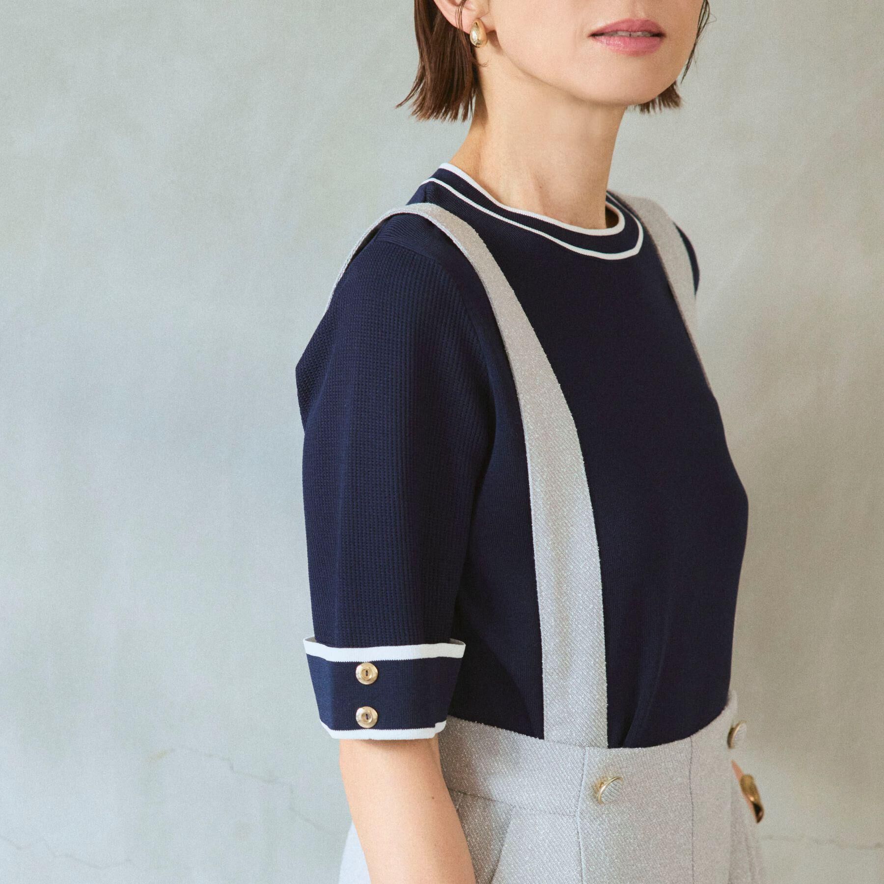 grove「【シリーズ累計36万枚/名品ニット】やわらかドライタッチ 袖メッシュ編みニット」|ニット・セーター|