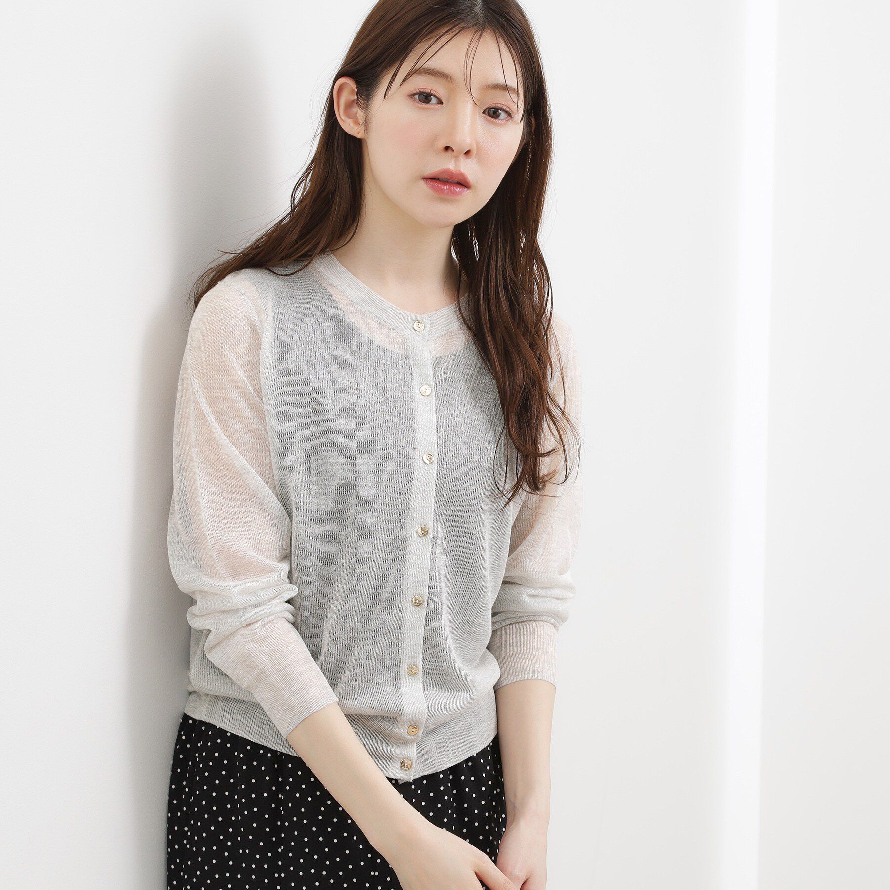 grove「【洗える/名品】大人の透け感、シアーカーディガン」|カーディガン|