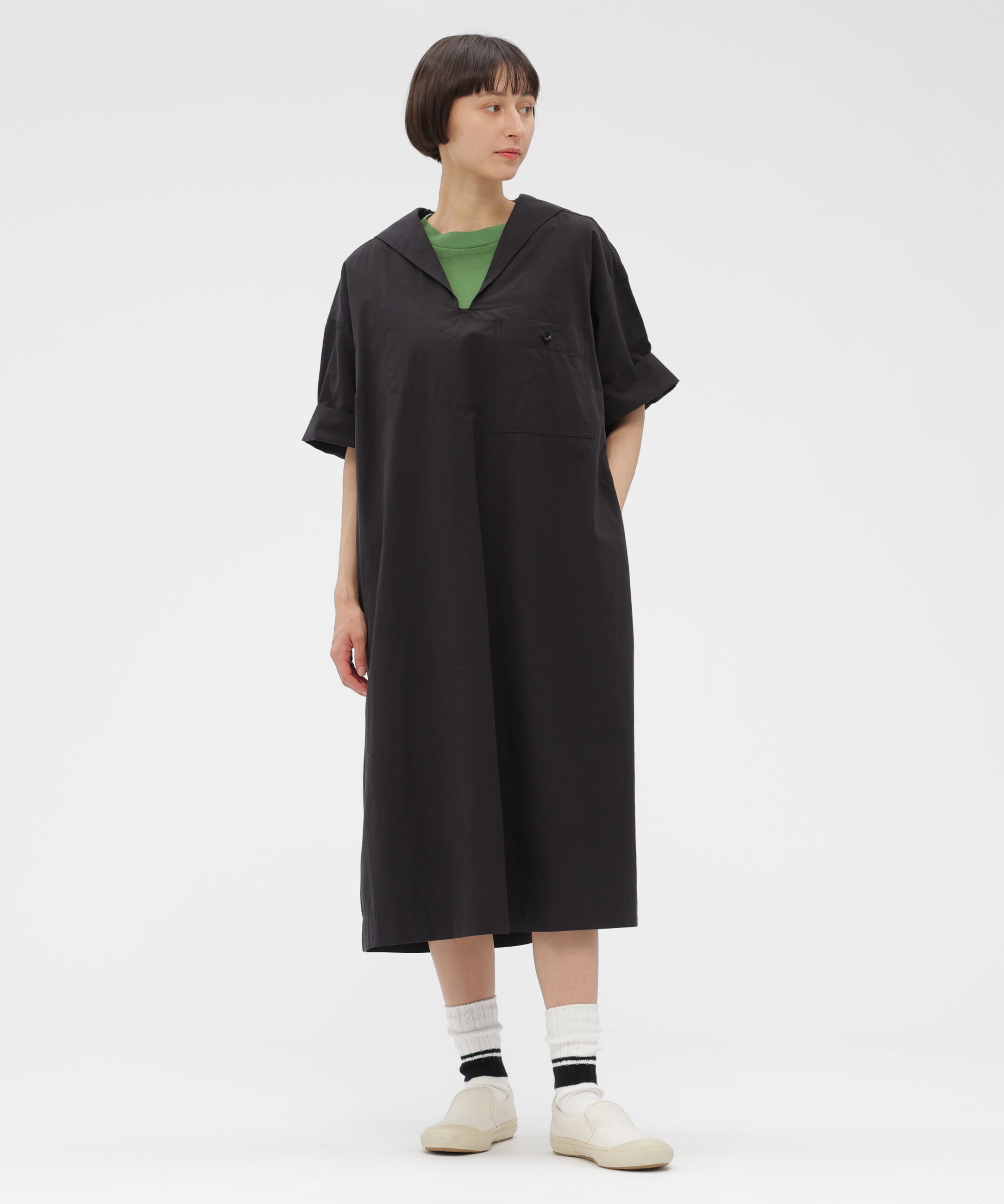 MHL.「SANDED COTTON LINEN DRESS」|ワンピース|BLACK