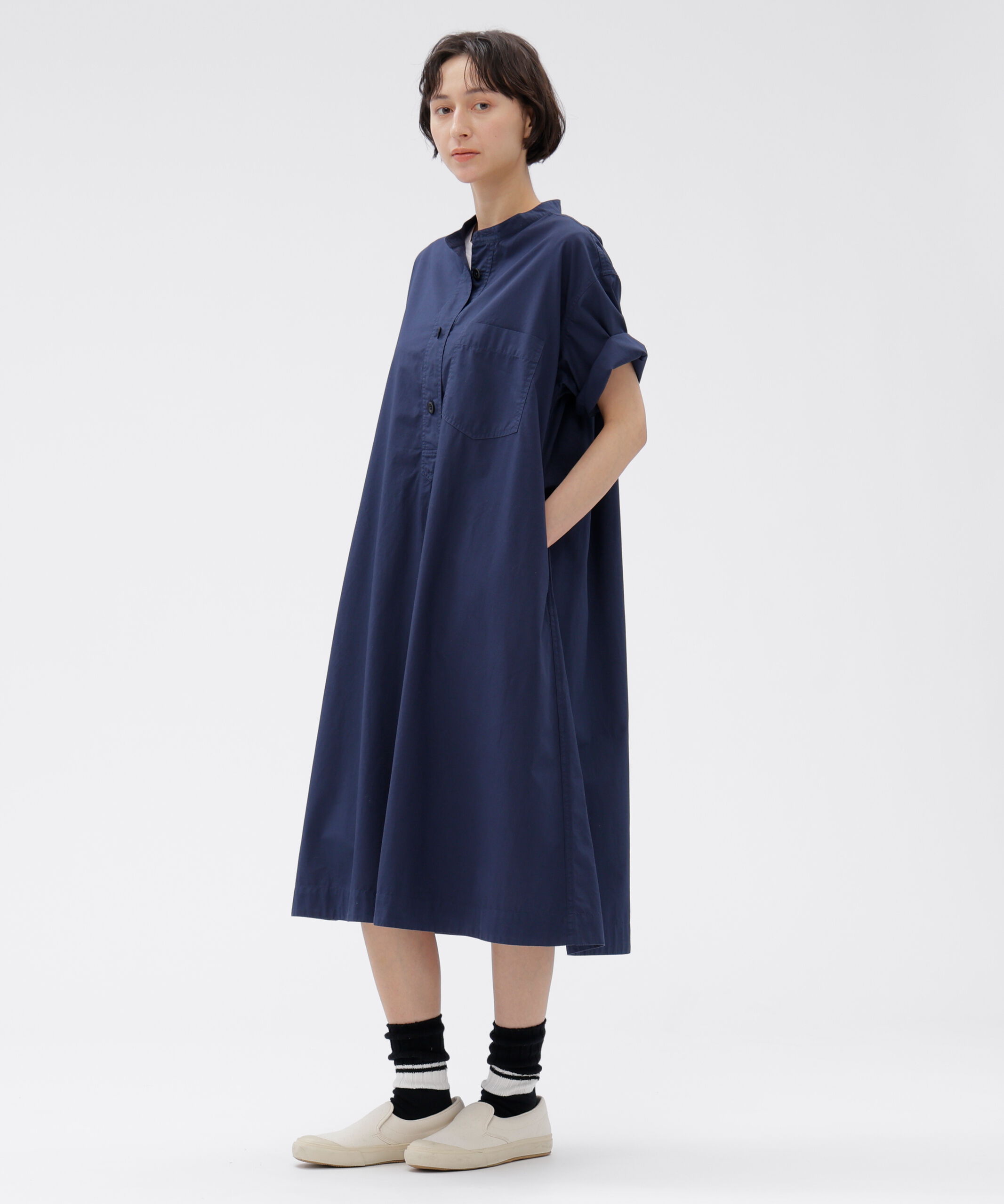 MHL.「GARMENT DYED COTTON POPLIN DRESS」|ワンピース|NAVY