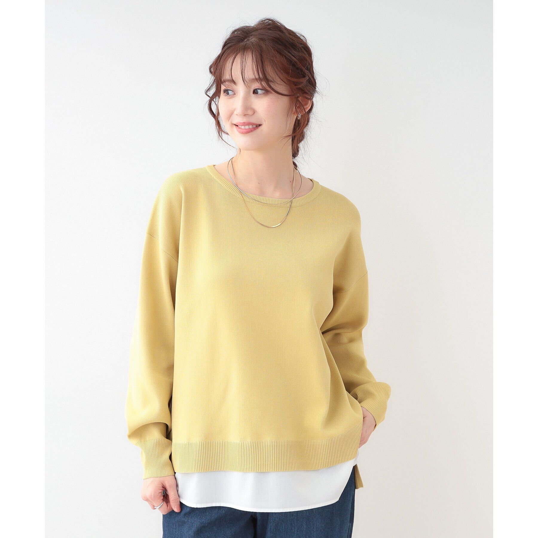 SHOO･LA･RUE「【洗える】一枚で簡単こなれ見え スポンディッシュ 裾レイヤード風ニット」|ニット・セーター|