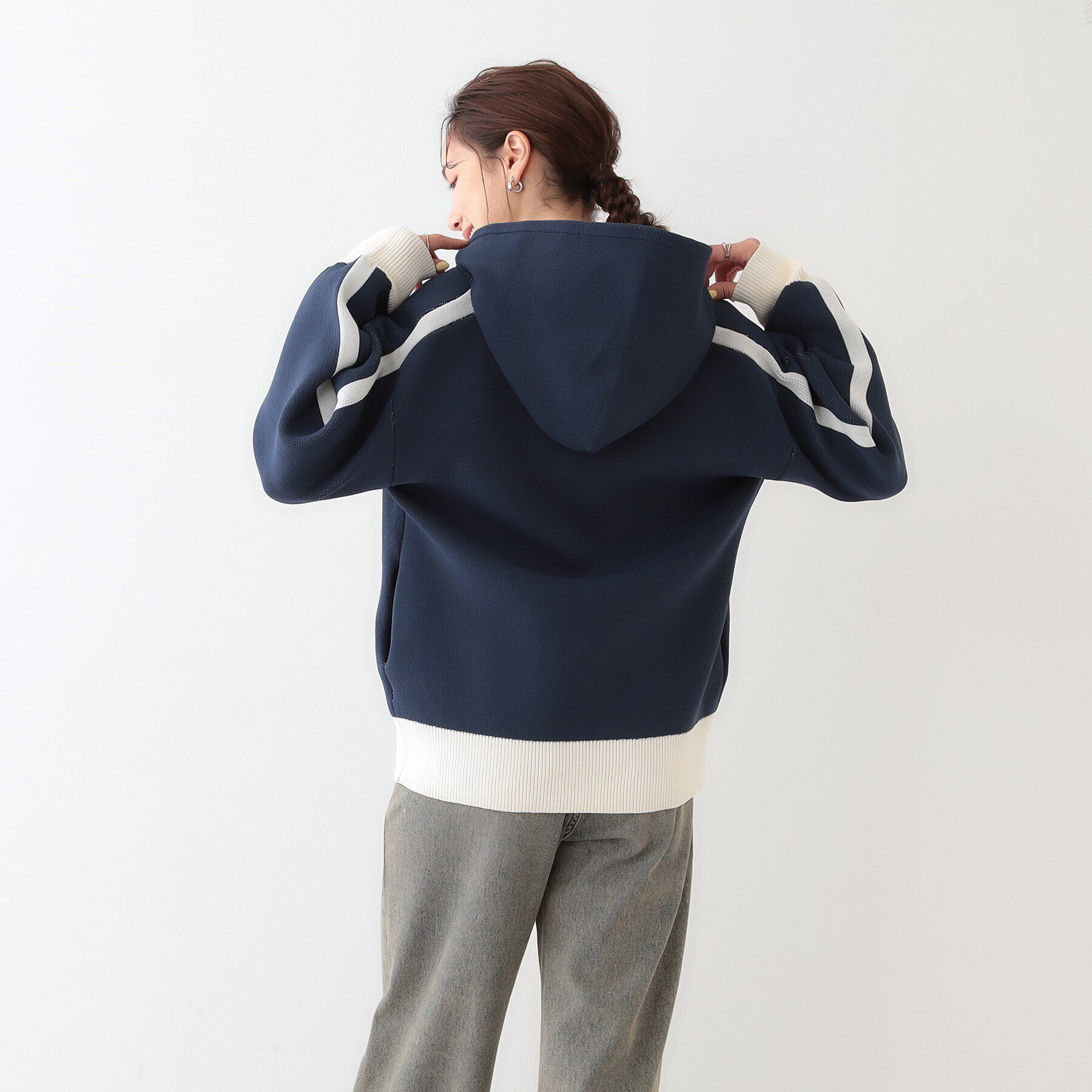 SHOO･LA･RUE「ラインで魅せる スポンディッシュニットZIPパーカ」|カーディガン|