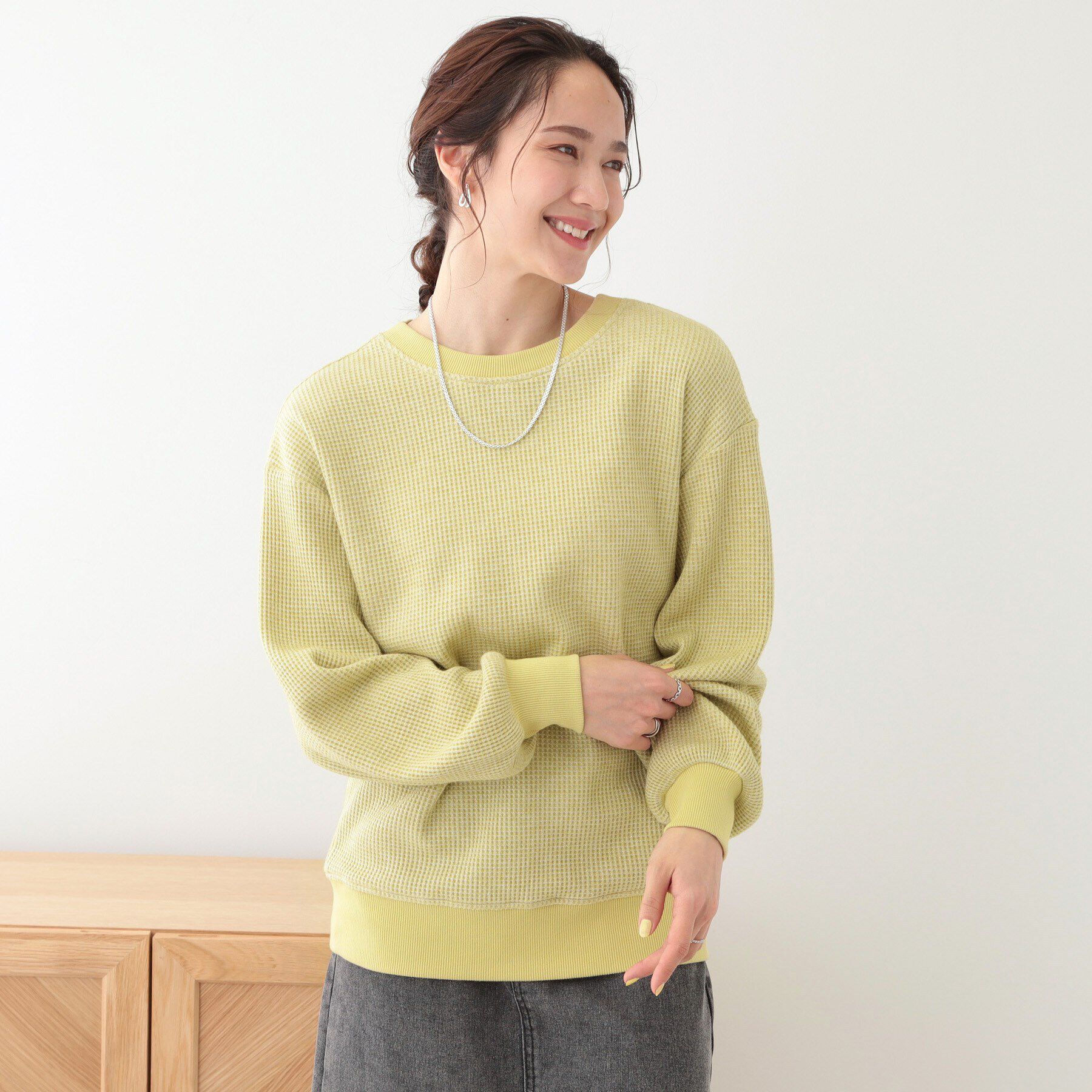 SHOO･LA･RUE「【洗える/S-LL/前後2WAY】きらっと光るラメが目を惹く ワッフルトップス」|Tシャツ・カットソー|